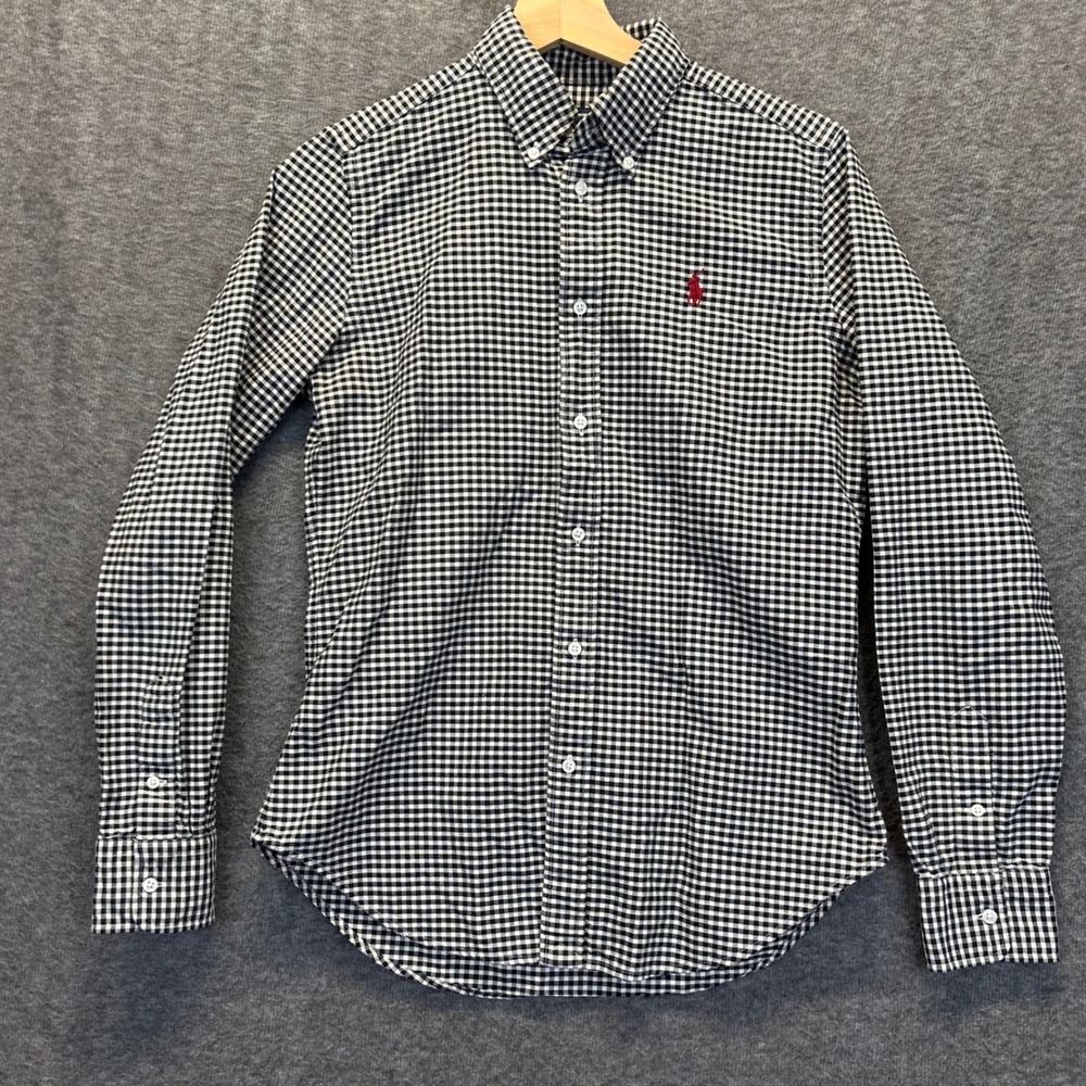 Ralph Lauren Sport Womens 6 Gingham Button Down Shirt Navy Blue White Cotton - Picture 2 of 9